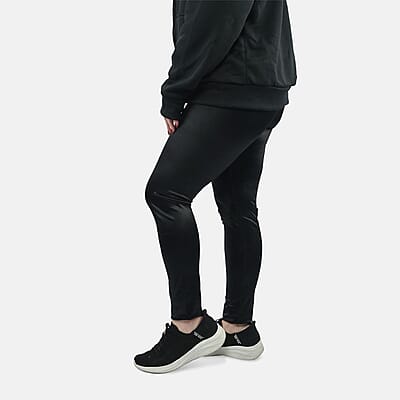 Black Metallic Dry Fit Hi-Stretch Perfect Push-up Full Length Leggings - L