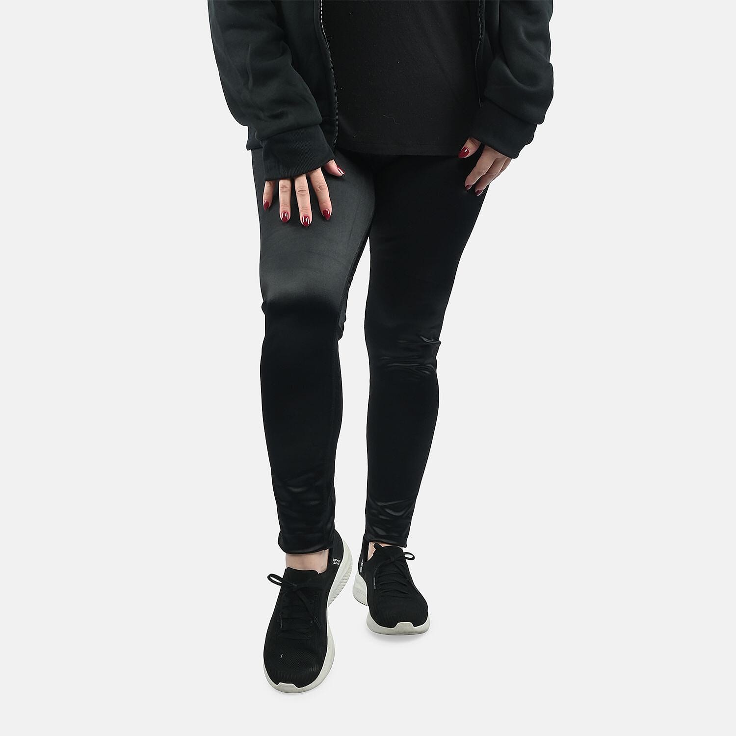 Black Metallic Dry Fit Hi-Stretch Perfect Push-up Full Length Leggings - L