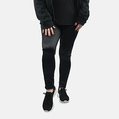 Black Metallic Dry Fit Hi-Stretch Perfect Push-up Full Length Leggings - L
