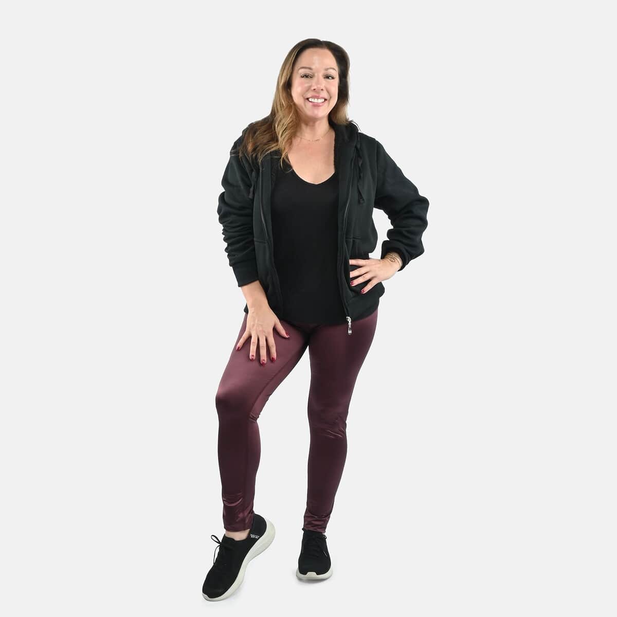 Maroon Metallic Dry Fit Hi-Stretch Perfect Push-up Full Length Leggings - L image number 0