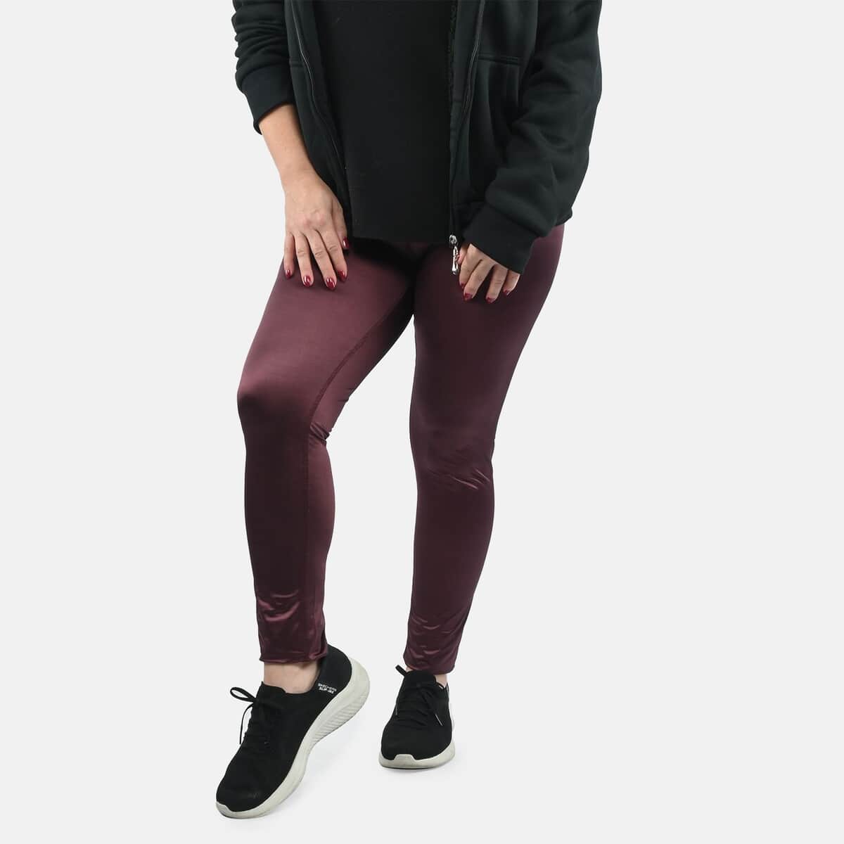 Maroon Metallic Dry Fit Hi-Stretch Perfect Push-up Full Length Leggings - L image number 3