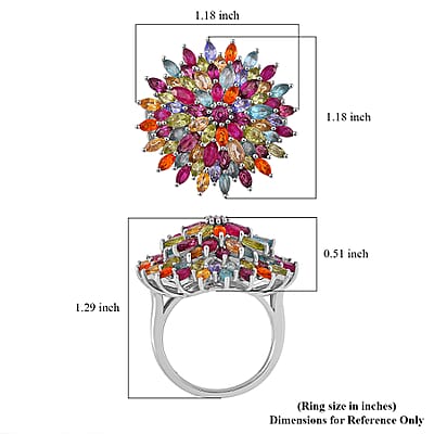 TLV Multi Gemstone Floral Spray Ring in Rhodium Over Sterling Silver (Size 10.0) 6.60 ctw