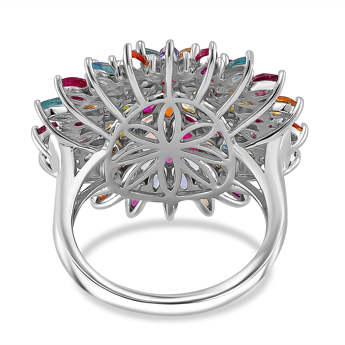 Multi Gemstone Floral Spray Ring in Rhodium Over Sterling Silver (Size 6.0) 6.60 ctw image number 4