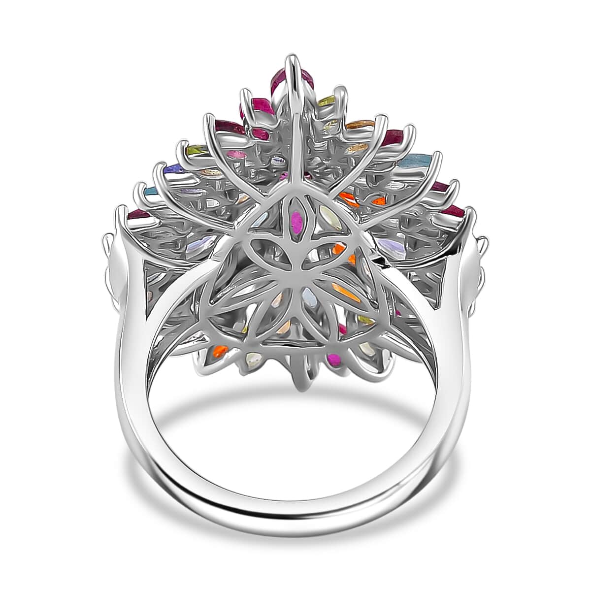 Multi Gemstone 5.40 ctw Floral Spray Ring in Rhodium Over Sterling Silver (Size 10.0) image number 3