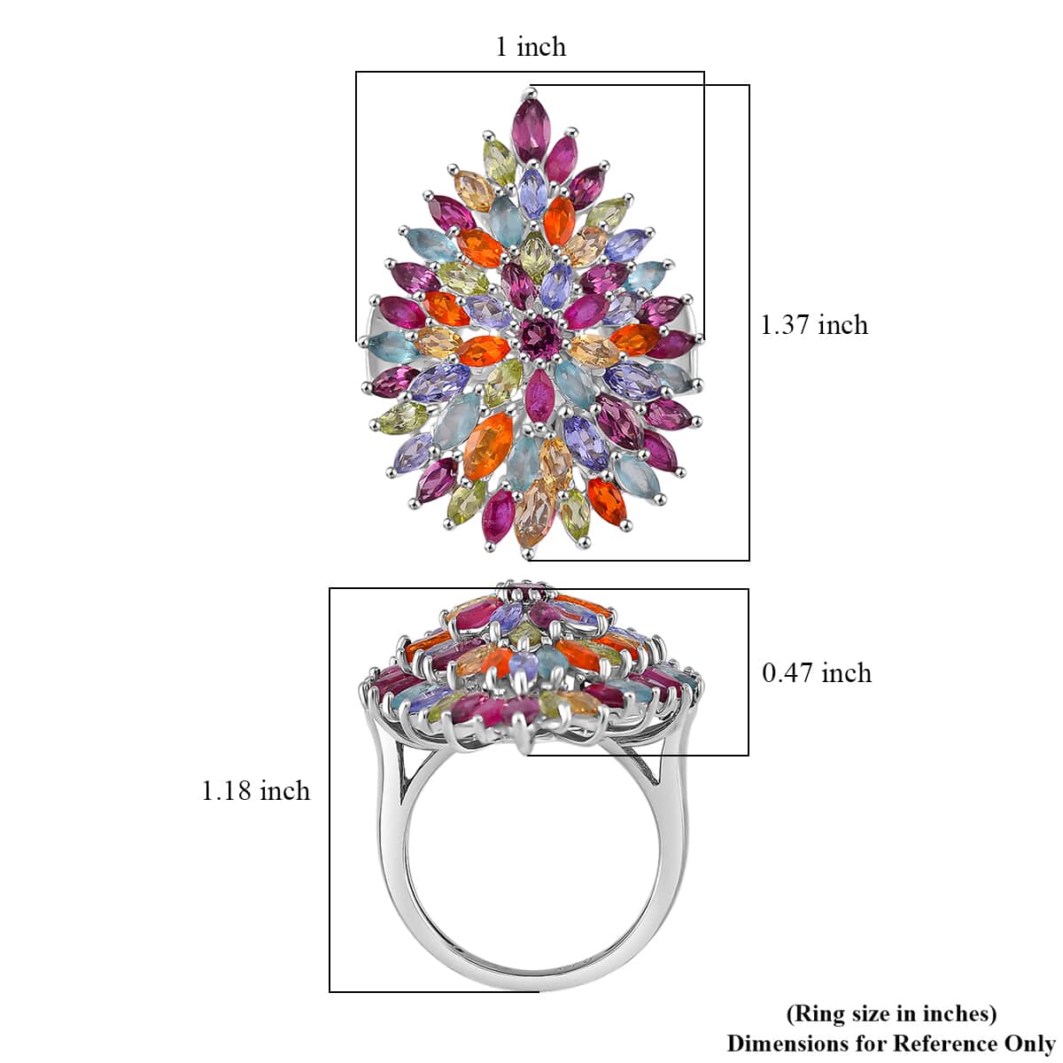 Multi Gemstone 5.40 ctw Floral Spray Ring in Rhodium Over Sterling Silver (Size 10.0) image number 4