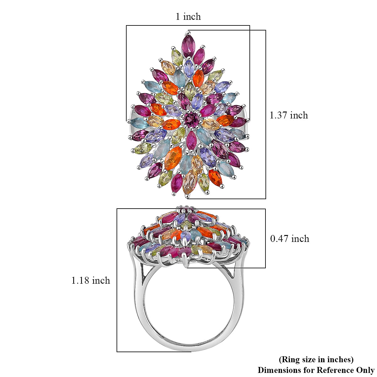 Multi Gemstone 5.40 ctw Floral Spray Ring in Rhodium Over Sterling Silver (Size 9.0) image number 4