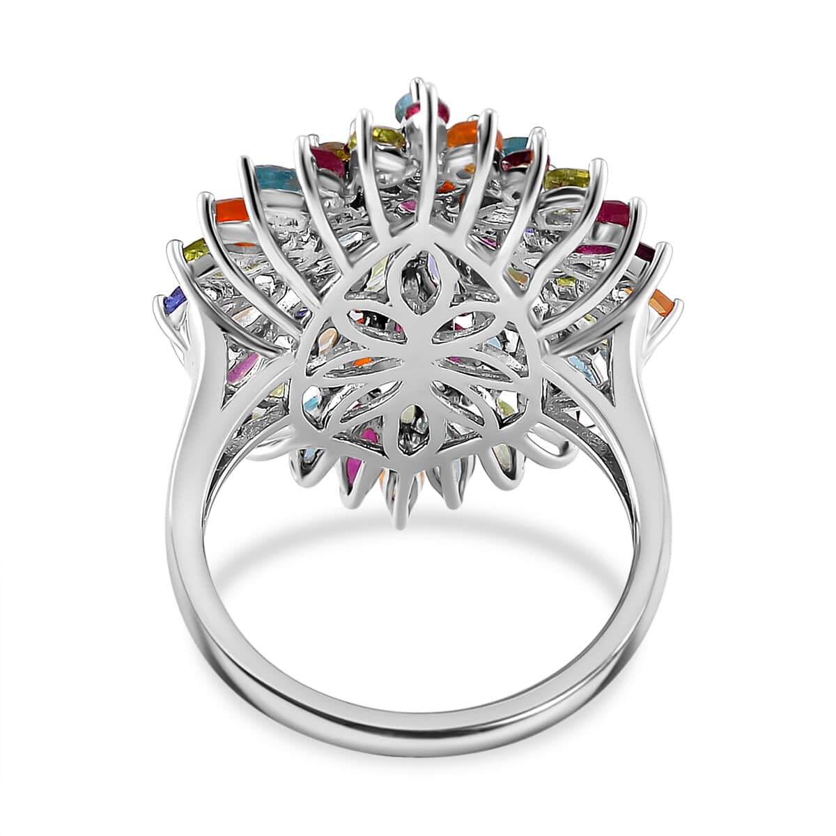 Multi Gemstone 6.50 ctw Floral Spray Ring in Rhodium Over Sterling Silver (Size 10.0) image number 3