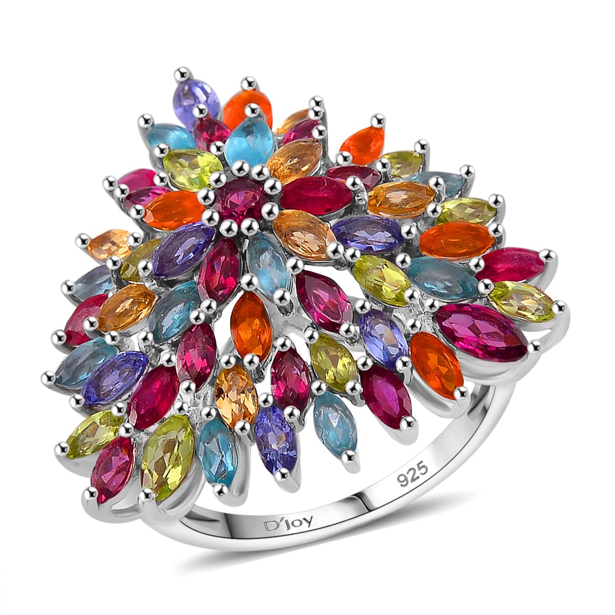 Multi Gemstone 5.15 ctw Floral Spray Ring in Rhodium Over Sterling Silver (Size 8.0) image number 0