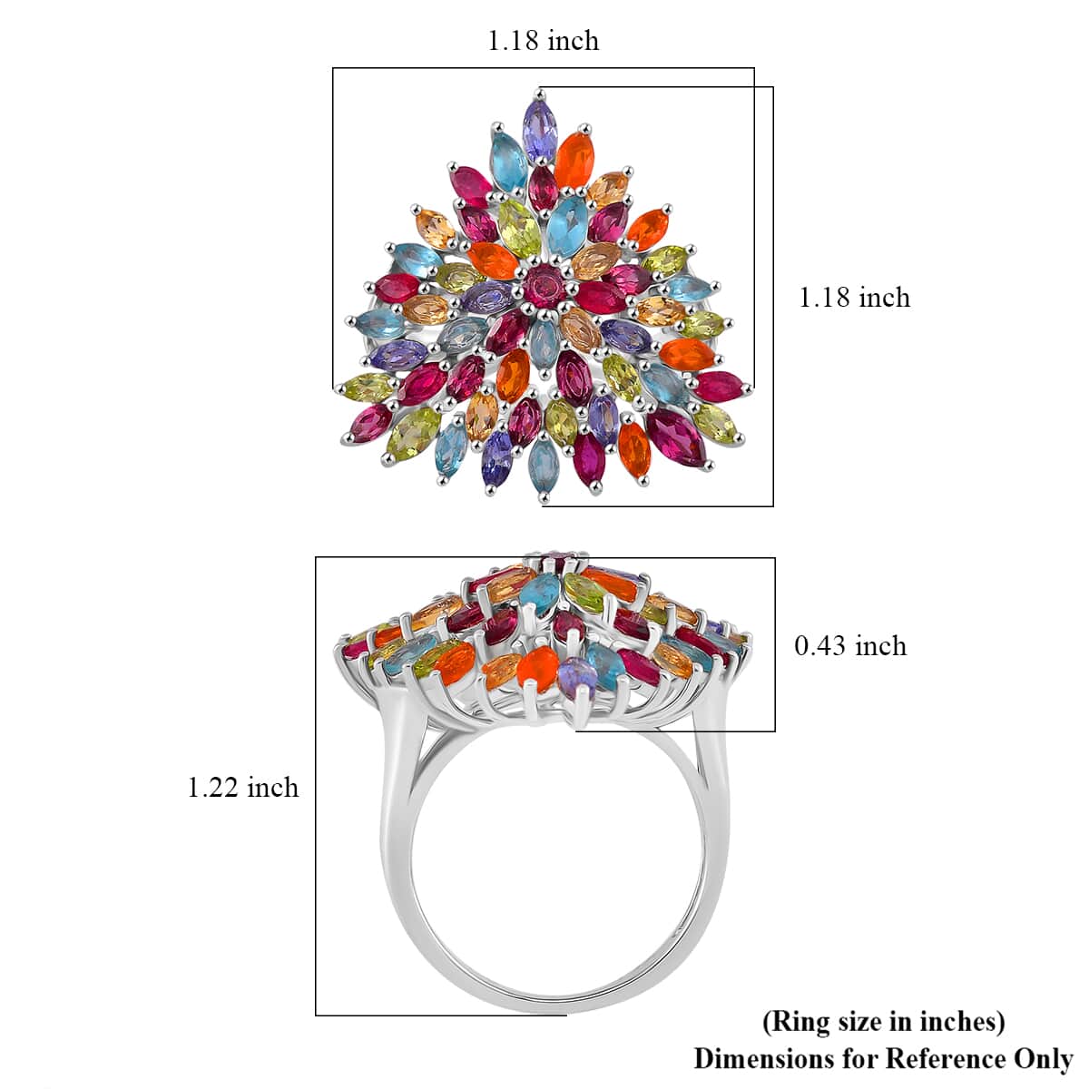 Multi Gemstone 5.15 ctw Floral Spray Ring in Rhodium Over Sterling Silver (Size 8.0) image number 4