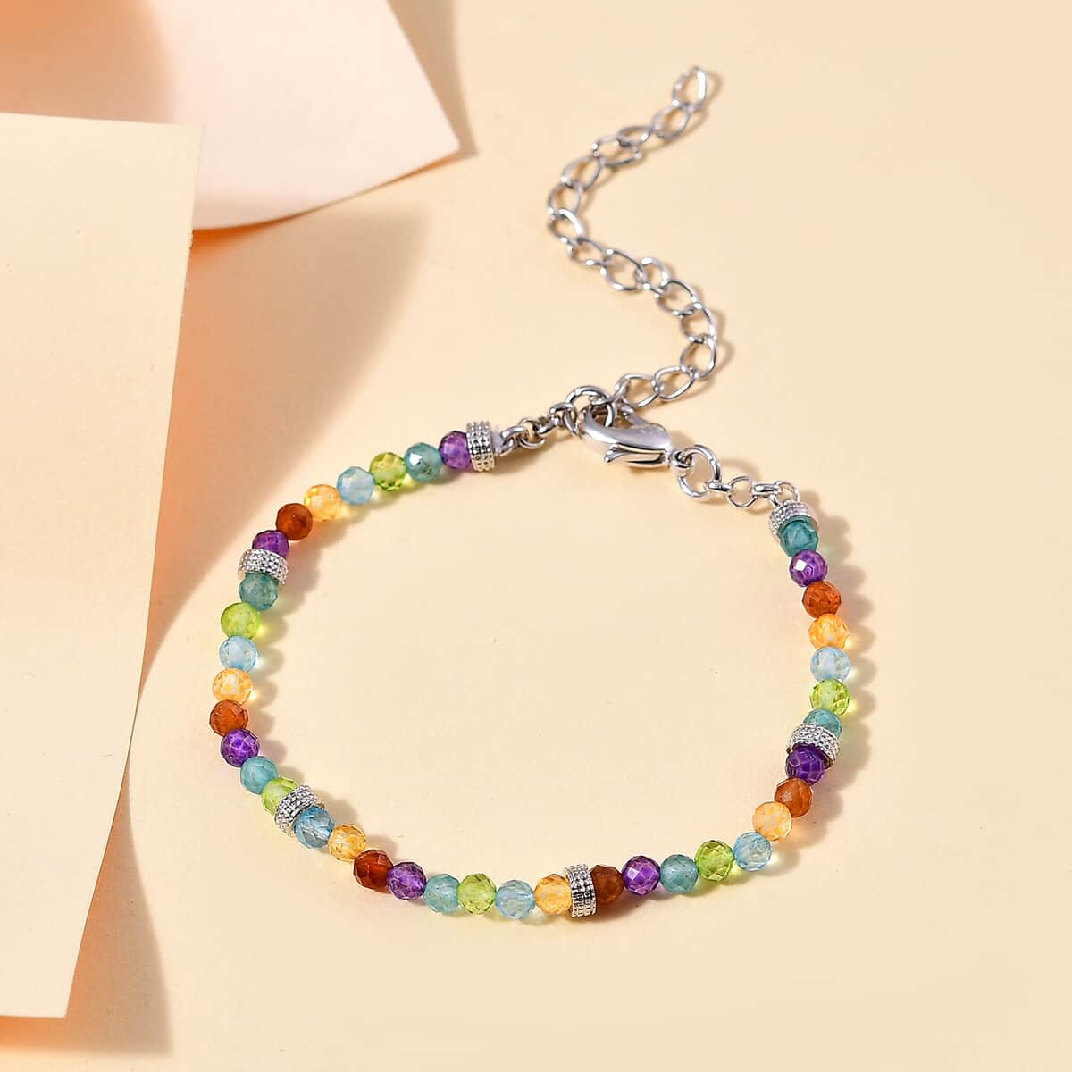 Karis Multi Gemstone 12.75 ctw Beaded Bracelet in Platinum Bond (6.50-8.00In) image number 1