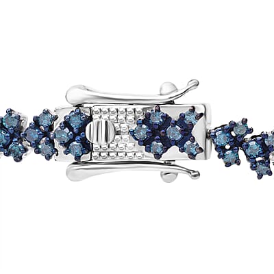 Blue Diamond 2.00 ctw Chevron Link Bracelet in Platinum Over Sterling Sil (7.25 In) 