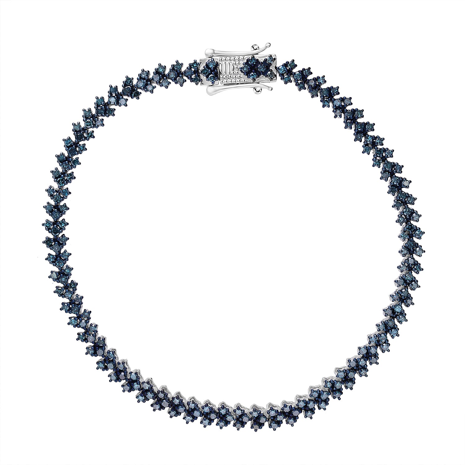 Blue Diamond 2.00 ctw Chevron Link Bracelet in Platinum Over Sterling Sil (7.25 In) 