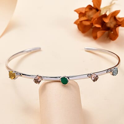 D'Joy Multi Beryl Family 1.75 ctw Cuff Bracelet in Rhodium Over Sterling Silver (7.50 In)