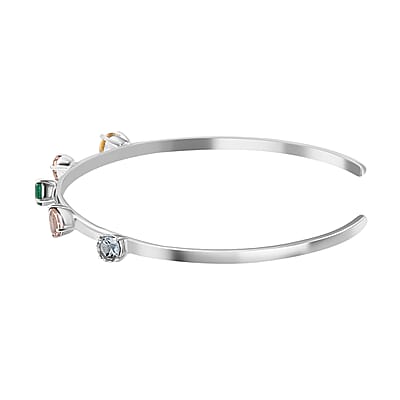 D'Joy Multi Beryl Family 1.75 ctw Cuff Bracelet in Rhodium Over Sterling Silver (7.50 In)