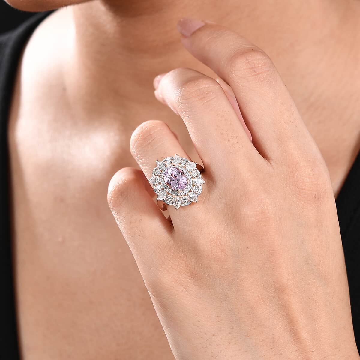 Premium Martha Rocha Kunzite, Moissanite Ring in 18K Vermeil RG Over Sterling Silver (Size 10.0) 4.20 ctw image number 2