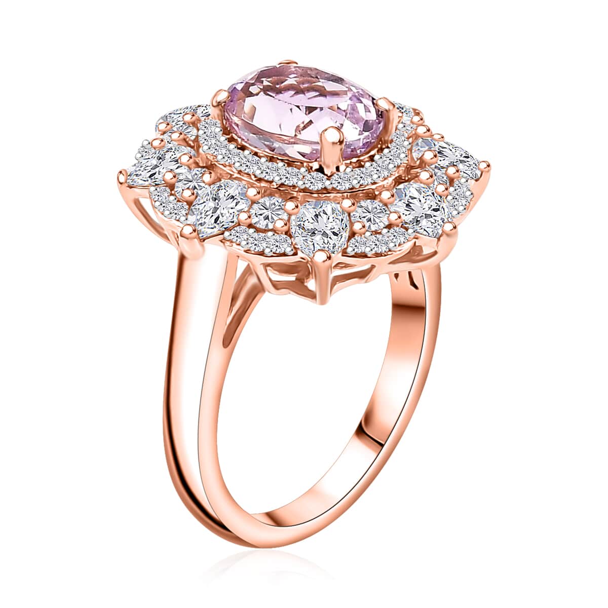 Premium Martha Rocha Kunzite, Moissanite Ring in 18K Vermeil RG Over Sterling Silver (Size 10.0) 4.20 ctw image number 3