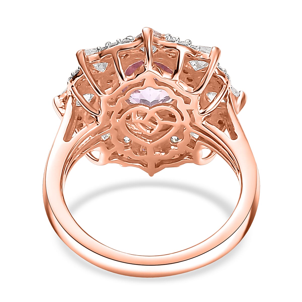 Martha Rocha Kunzite and Moissanite 4.20 ctw Celtic Love Knot Ring in 18K Vermeil Rose Gold Over Sterling Silver (Size 10.0)
