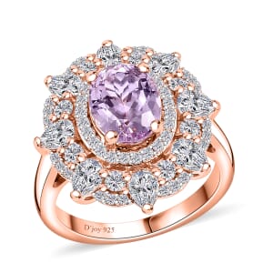 Martha Rocha Kunzite and Moissanite 4.20 ctw Celtic Love Knot Ring in 18K Vermeil Rose Gold Over Sterling Silver (Size 6.0)