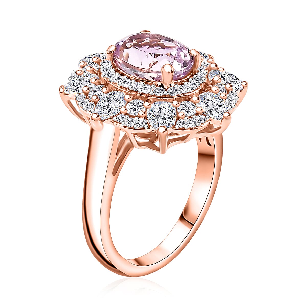 Martha Rocha Kunzite and Moissanite 4.20 ctw Celtic Love Knot Ring in 18K Vermeil Rose Gold Over Sterling Silver (Size 9.0) image number 3