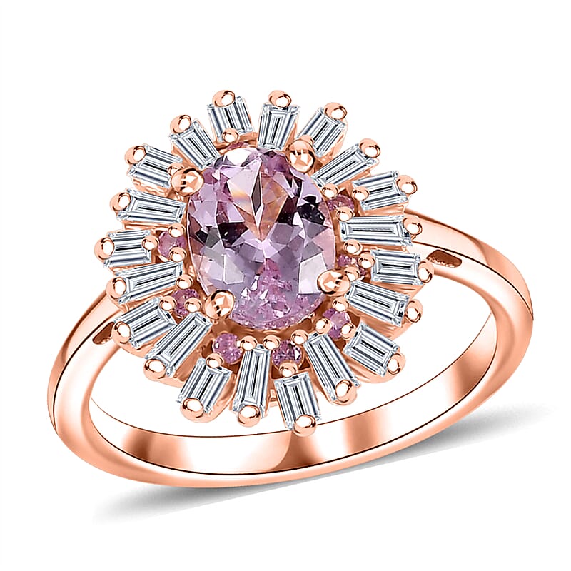 Martha Rocha Kunzite and Multi Gemstone 2.50 ctw Sparkling Love Ring in 18K Vermeil Rose Gold Over Sterling Silver (Size 10.0)