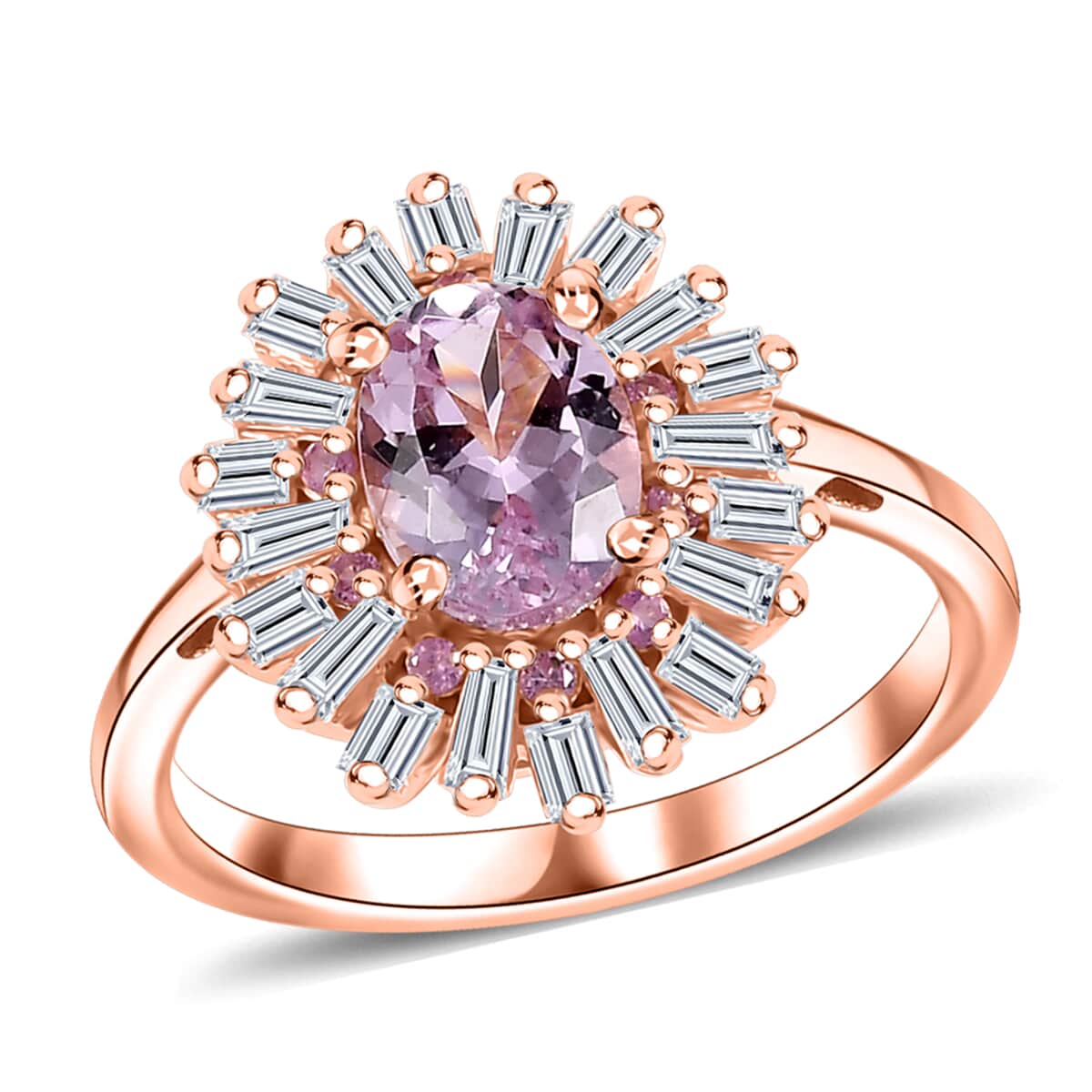 Martha Rocha Kunzite ,  Pink Sapphire ,  Moissanite  Main Stone With Side Stone Ring in 18K RG Vermeil Sterling Silver 2.21 ctw ,  Silver Wt. 5 g image number 0