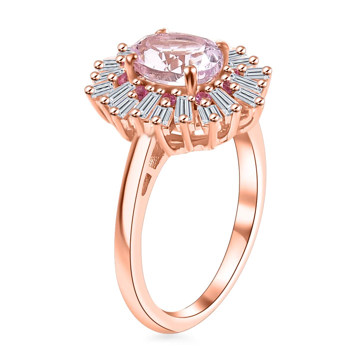 Martha Rocha Kunzite ,  Pink Sapphire ,  Moissanite  Main Stone With Side Stone Ring in 18K RG Vermeil Sterling Silver 2.21 ctw ,  Silver Wt. 5 g image number 3