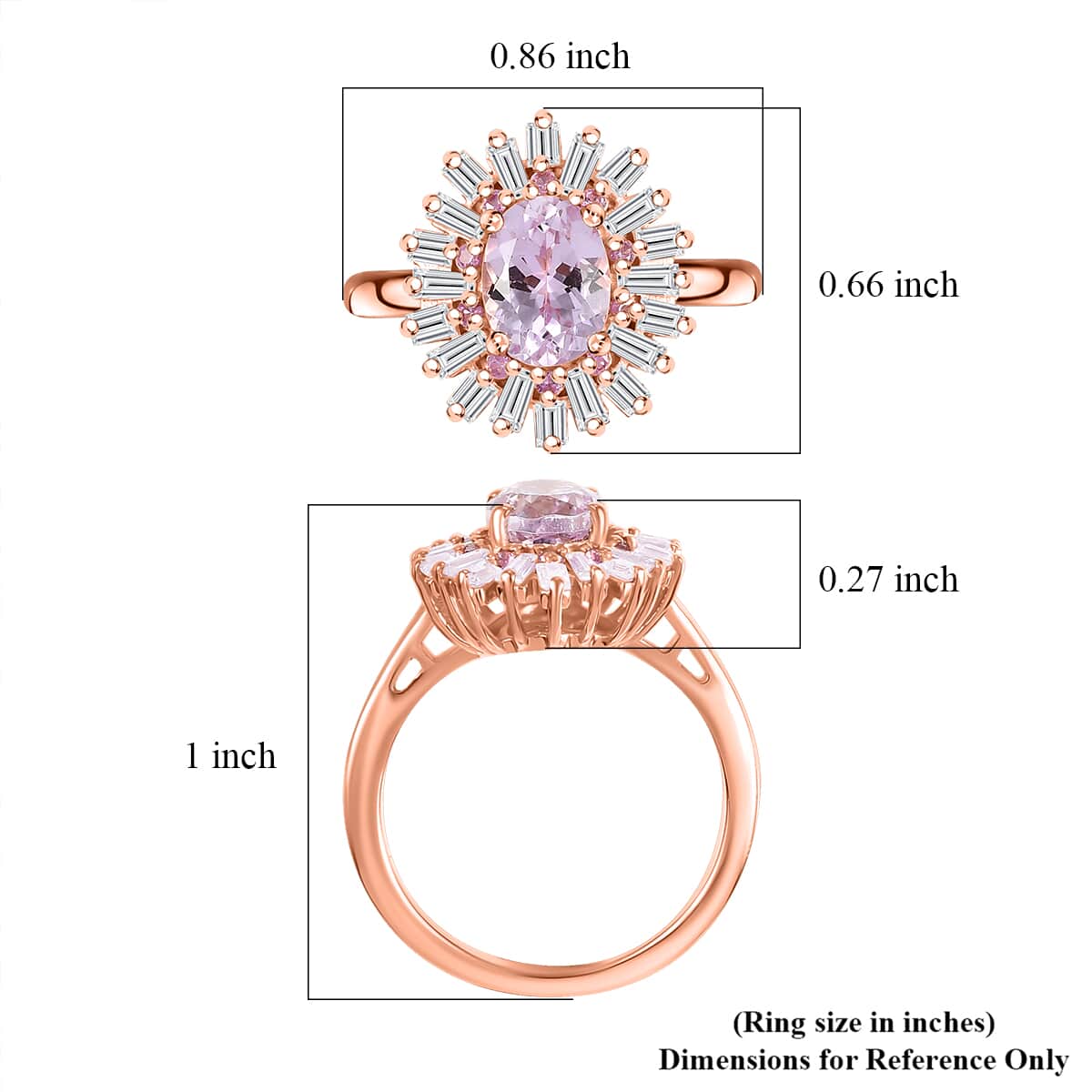 Martha Rocha Kunzite ,  Pink Sapphire ,  Moissanite  Main Stone With Side Stone Ring in 18K RG Vermeil Sterling Silver 2.21 ctw ,  Silver Wt. 5 g image number 5