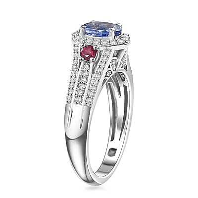 Ceylon Blue Sapphire and Multi Gemstone 1.75 ctw Mystic Twilight Ring in Rhodium Over Sterling Silver (Size 10.0)