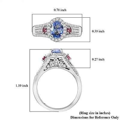 Ceylon Blue Sapphire and Multi Gemstone 1.75 ctw Mystic Twilight Ring in Rhodium Over Sterling Silver (Size 10.0)