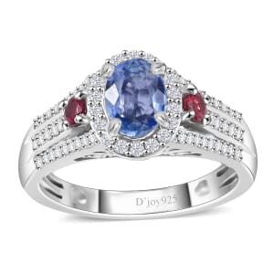 Ceylon Blue Sapphire and Multi Gemstone 1.75 ctw Mystic Twilight Ring in Rhodium Over Sterling Silver (Size 6.0)