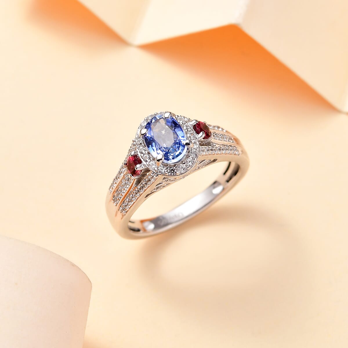 Ceylon Blue Sapphire and Multi Gemstone 1.75 ctw Mystic Twilight Ring in Rhodium Over Sterling Silver (Size 6.0) image number 1
