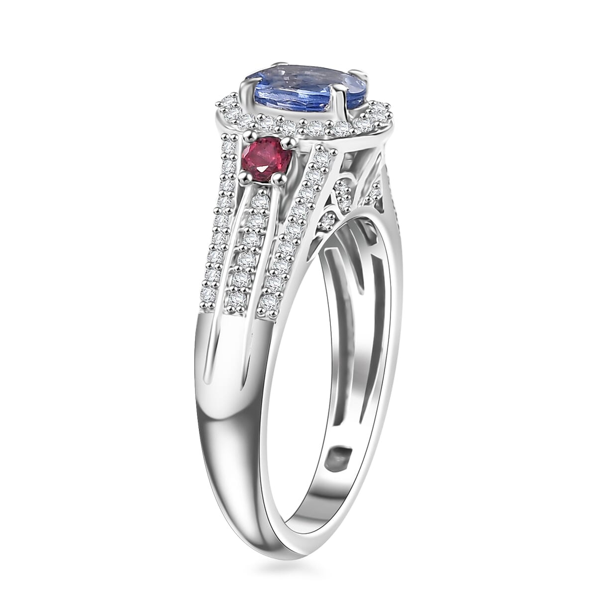 Ceylon Blue Sapphire and Multi Gemstone 1.75 ctw Mystic Twilight Ring in Rhodium Over Sterling Silver (Size 6.0) image number 3
