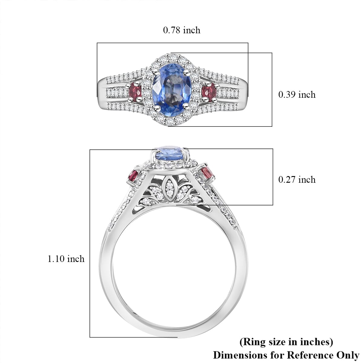 Ceylon Blue Sapphire and Multi Gemstone 1.75 ctw Mystic Twilight Ring in Rhodium Over Sterling Silver (Size 6.0) image number 5