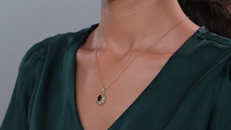 Mirage Collection Luxoro AAA Radiant Ember Garnet and Natural Champagne Diamond 1.50 ctw Vintage Floral Filigree Pendant in 10K Yellow Gold