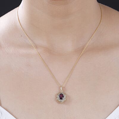 Mirage Collection Luxoro AAA Radiant Ember Garnet and Natural Champagne Diamond 1.50 ctw Vintage Floral Filigree Pendant in 10K Yellow Gold