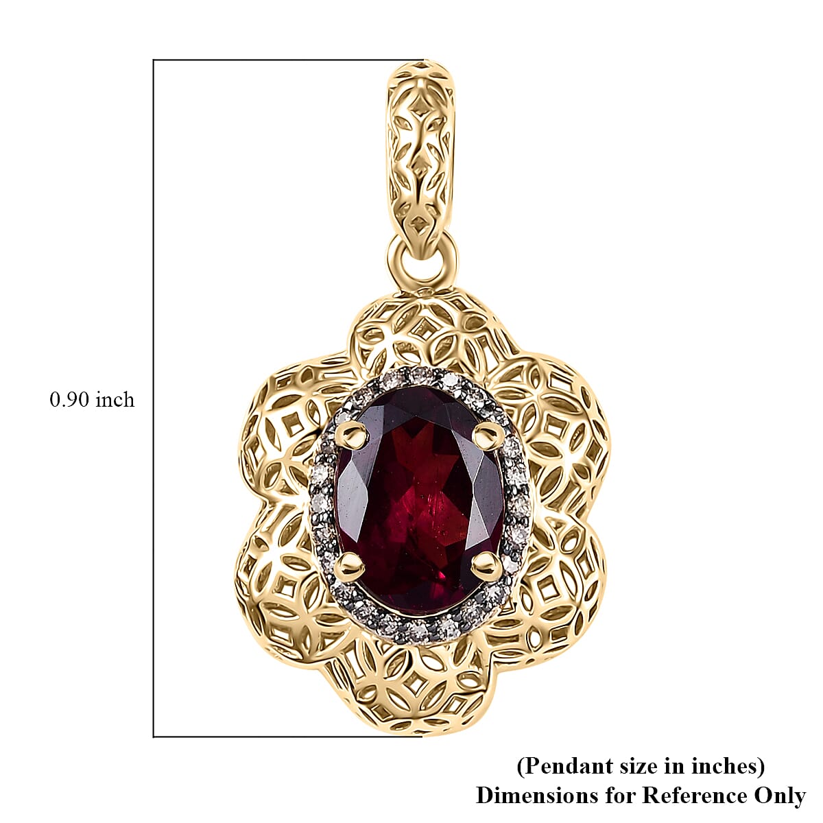 Mirage Collection Luxoro AAA Radiant Ember Garnet and Natural Champagne Diamond 1.50 ctw Vintage Floral Filigree Pendant in 10K Yellow Gold