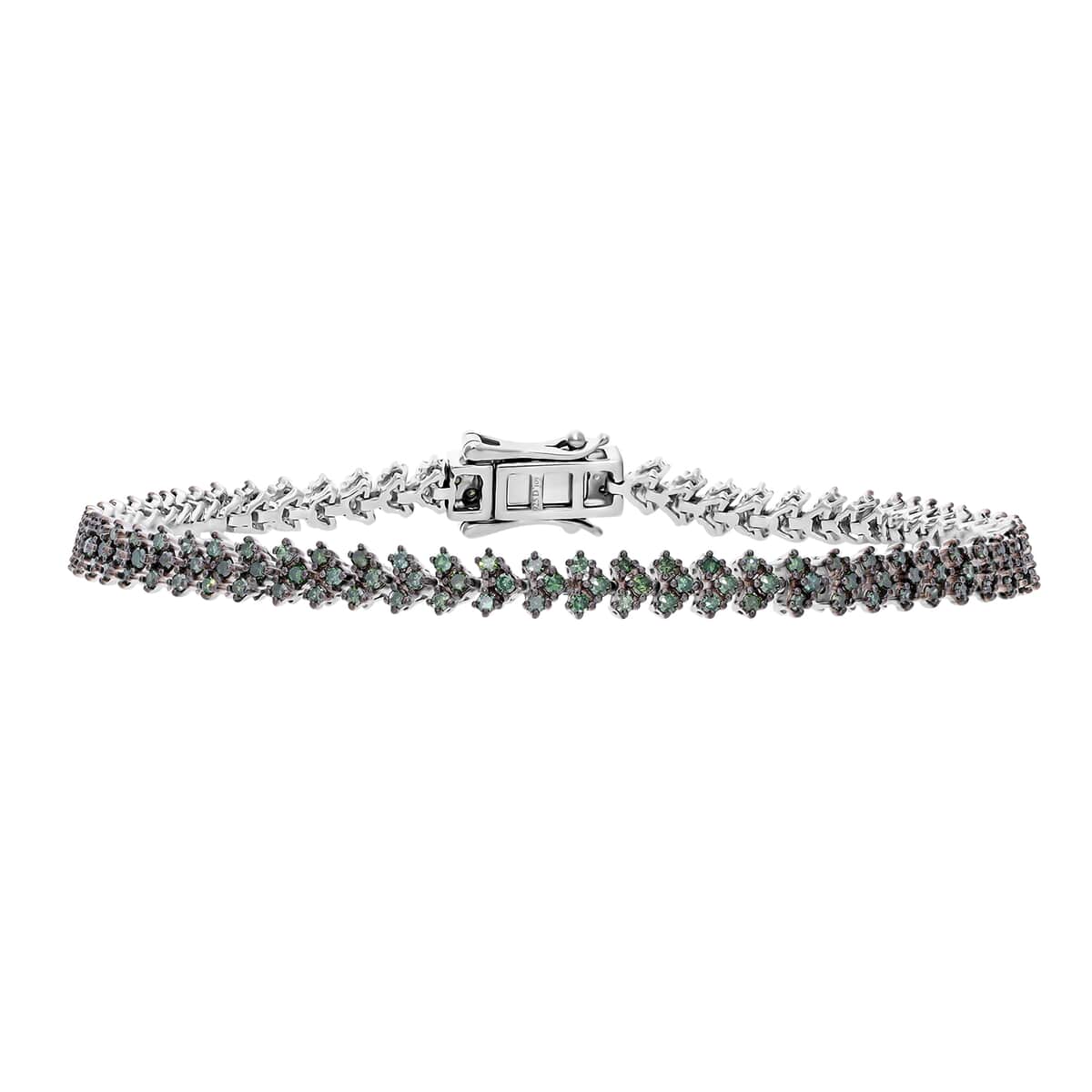 Green Diamond 2.00 ctw Chevron Link Bracelet in Platinum Over Sterling Sil (7.25 In)  image number 0