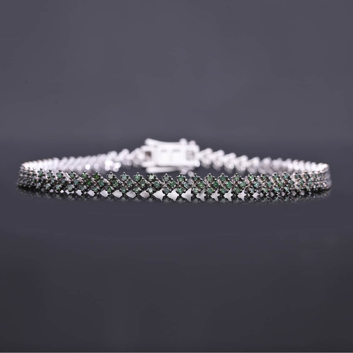 Green Diamond 2.00 ctw Chevron Link Bracelet in Platinum Over Sterling Sil (7.25 In)  image number 1