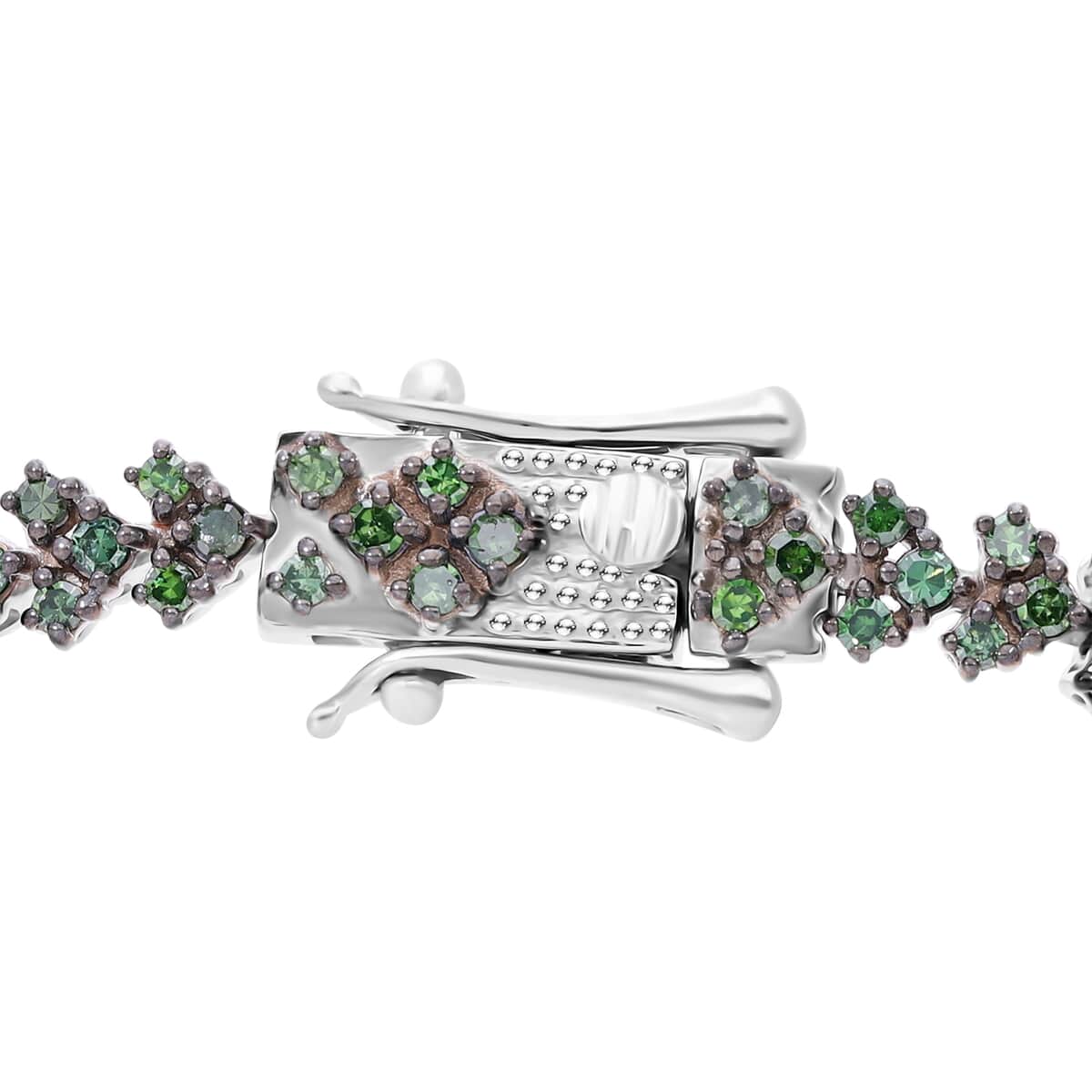 Green Diamond 2.00 ctw Chevron Link Bracelet in Platinum Over Sterling Sil (7.25 In)  image number 3