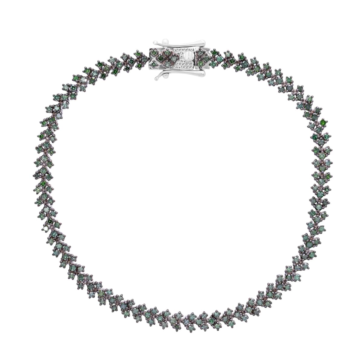 Green Diamond 2.00 ctw Chevron Link Bracelet in Platinum Over Sterling Sil (7.25 In)  image number 5