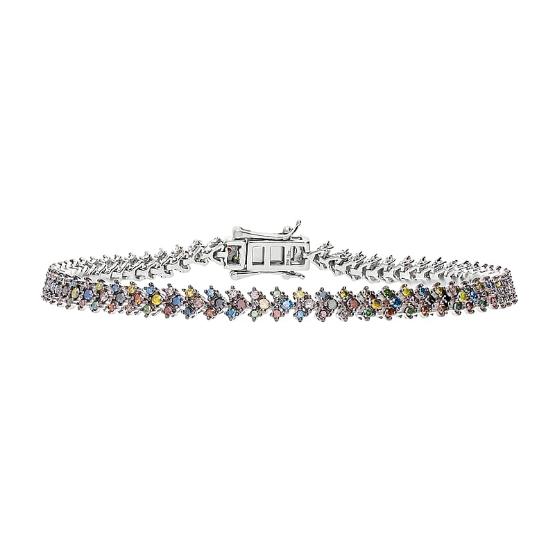Multi Diamond 2.00 ctw Chevron Link Bracelet in Platinum Over Sterling Sil (7.25 In) 