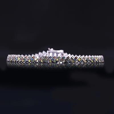Multi Diamond 2.00 ctw Chevron Link Bracelet in Platinum Over Sterling Sil (7.25 In) 