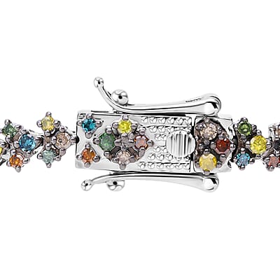 Multi Diamond 2.00 ctw Chevron Link Bracelet in Platinum Over Sterling Sil (7.25 In) 