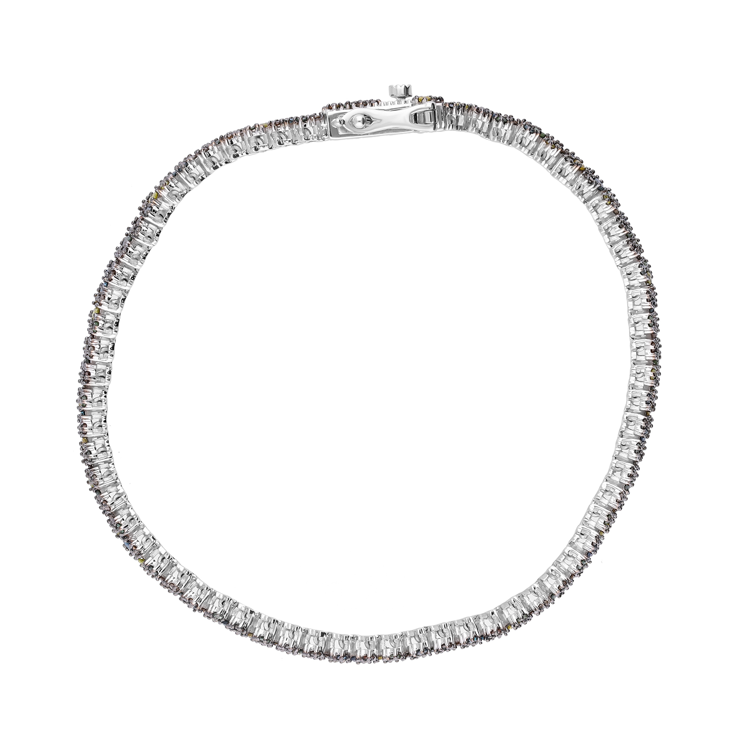 Multi Diamond 2.00 ctw Chevron Link Bracelet in Platinum Over Sterling Sil (7.25 In) 