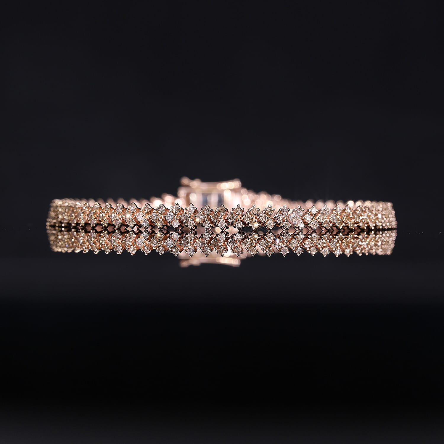 Natural Champagne Diamond 2.00 ctw Chevron Link Bracelet in Vermeil Rose Gold Over Sterling Si (7.25 In) 