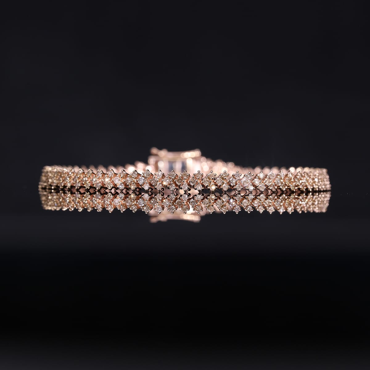 Natural Champagne Diamond 2.00 ctw Chevron Link Bracelet in Vermeil Rose Gold Over Sterling Si (7.25 In)  image number 1