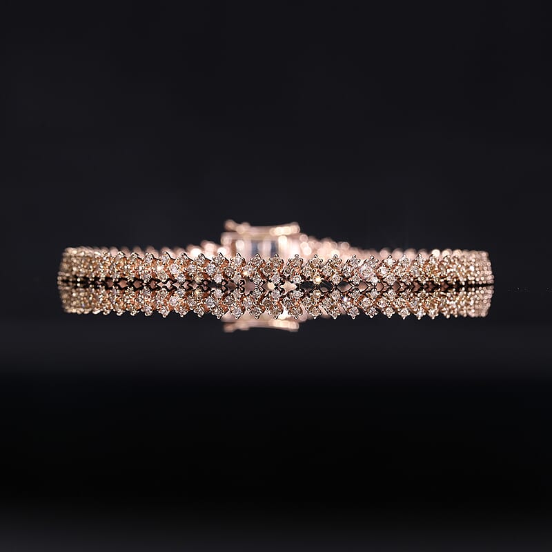 Natural Champagne Diamond 2.00 ctw Chevron Link Bracelet in Vermeil Rose Gold Over Sterling Si (7.25 In)