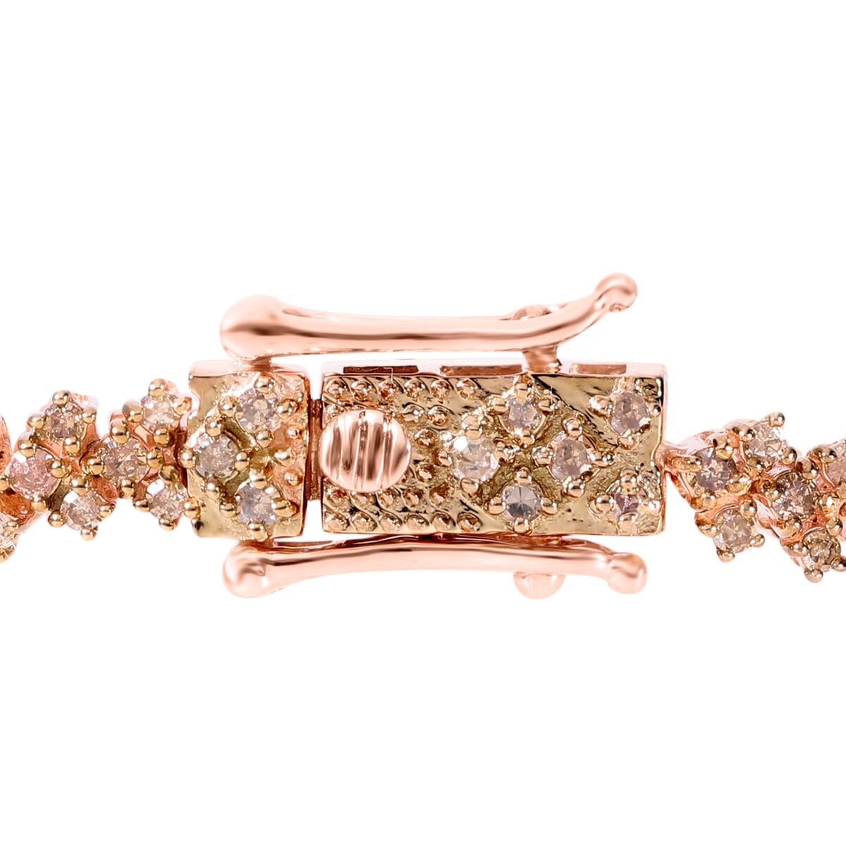 Natural Champagne Diamond 2.00 ctw Chevron Link Bracelet in Vermeil Rose Gold Over Sterling Si (7.25 In)  image number 2