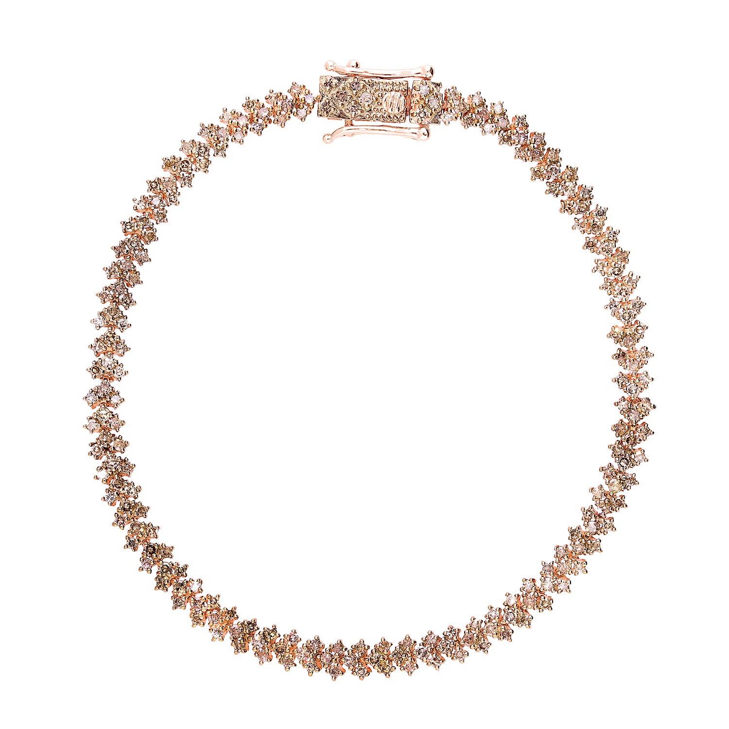 Natural Champagne Diamond 2.00 ctw Chevron Link Bracelet in Vermeil Rose Gold Over Sterling Si (7.25 In) 