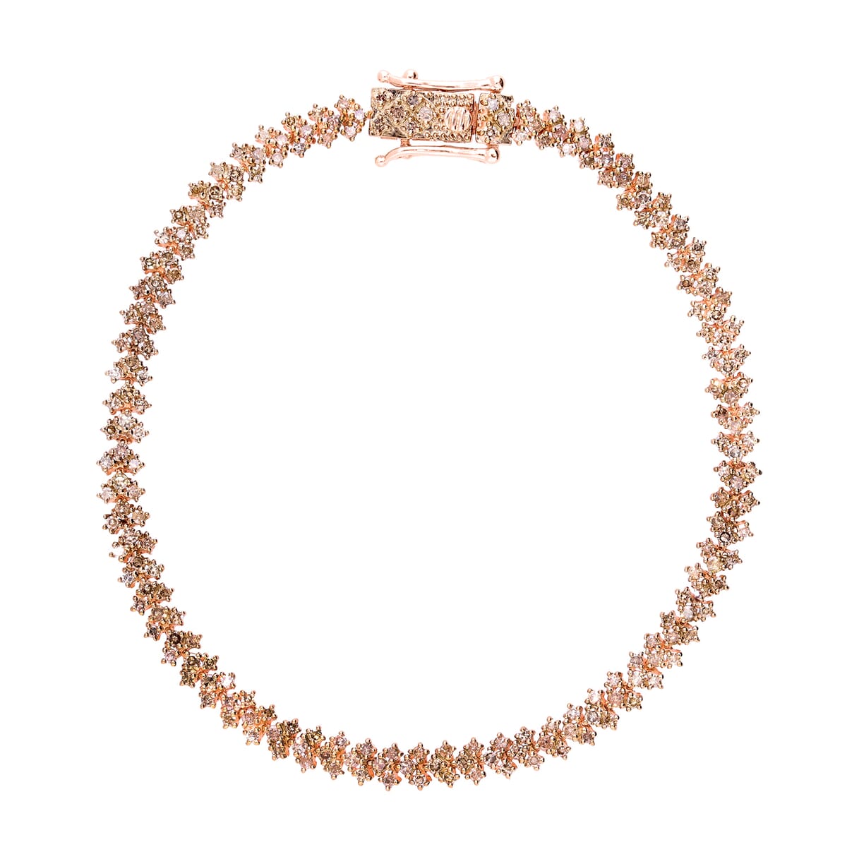Natural Champagne Diamond 2.00 ctw Chevron Link Bracelet in Vermeil Rose Gold Over Sterling Si (7.25 In)  image number 4